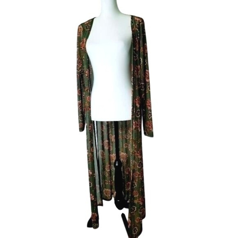 Daytrip Floral Mesh Duster Kimono Green Boho Sheer Mesh Indie Festival Fairy S